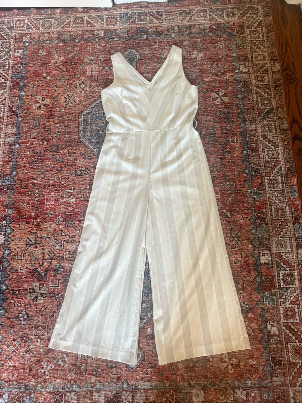 ANTONIO MELANI Ivory Striped V-Neck Wide-Leg Jumpsuit
